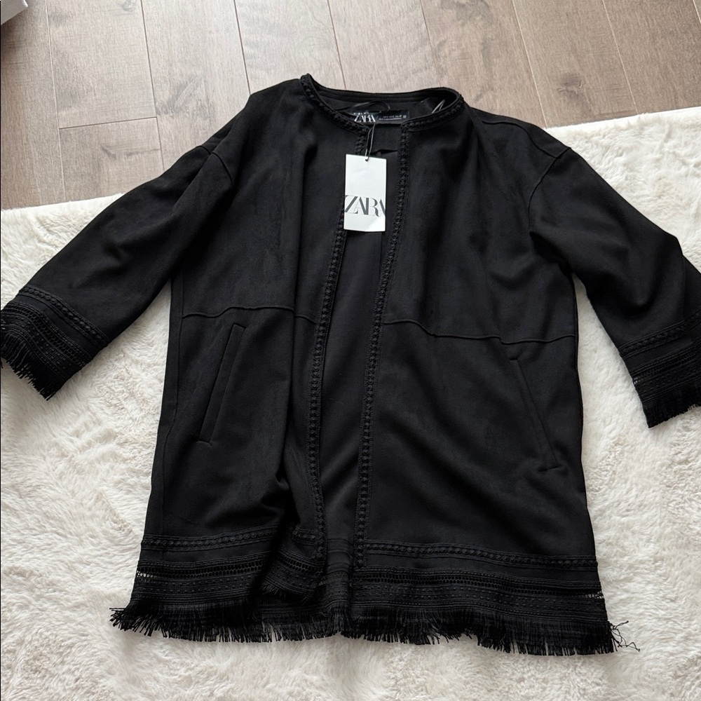Zara Elegant Black Fringe Jacket